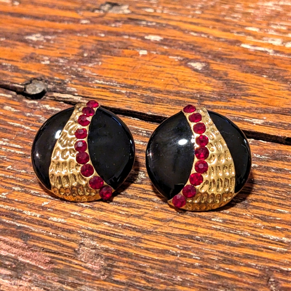 Vintage Statement Black & Gold Earrings